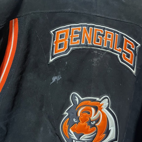Cincinnati Bengals Suede Leather Jacket Mens XL Black Orange NFL Spell Out Logo - Picture 11 of 16